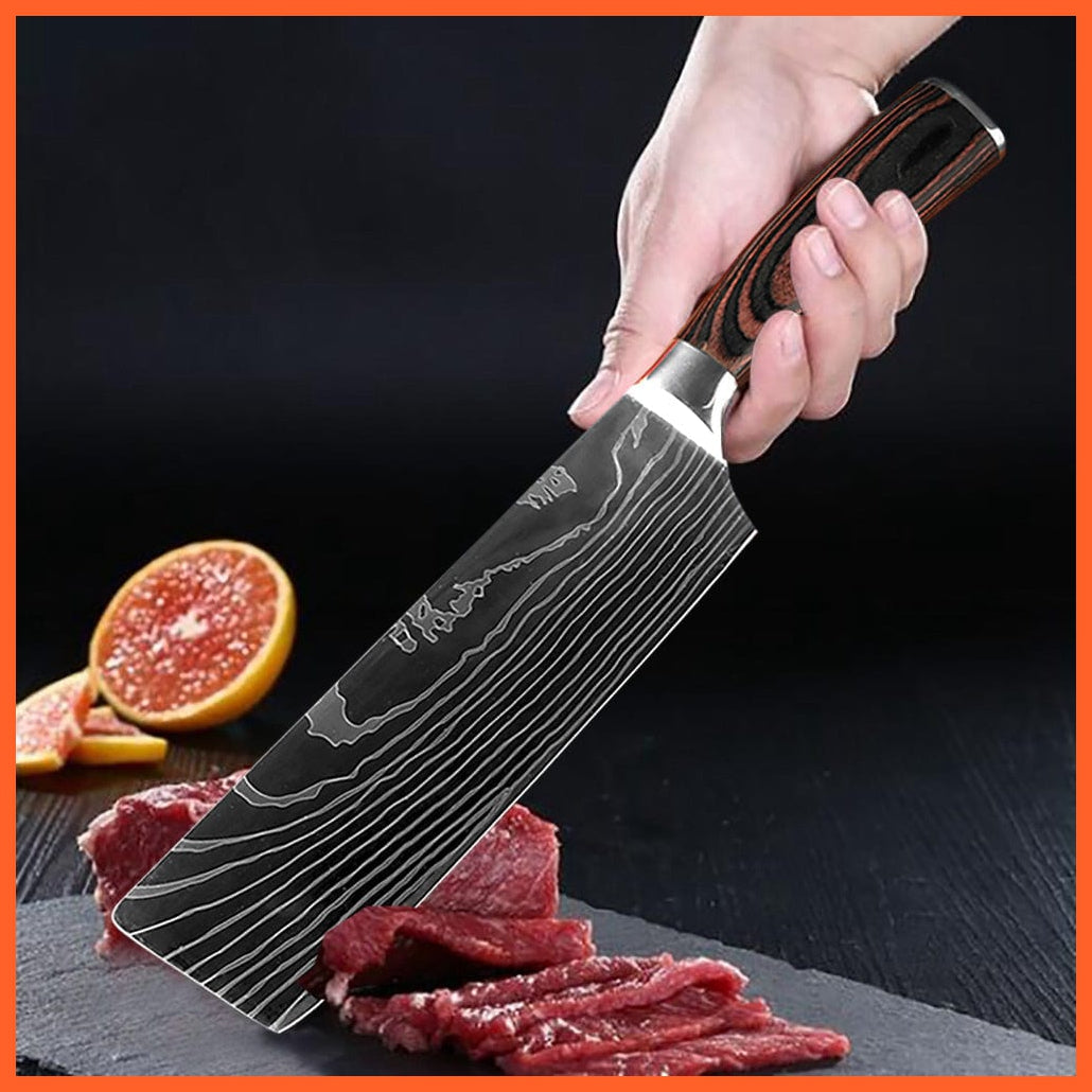 whatagift.com.au Kitchen Knife Chef Knife Set Stainless Steel holder Sharp Sanding Slicing Scissor Kitchen Tool
