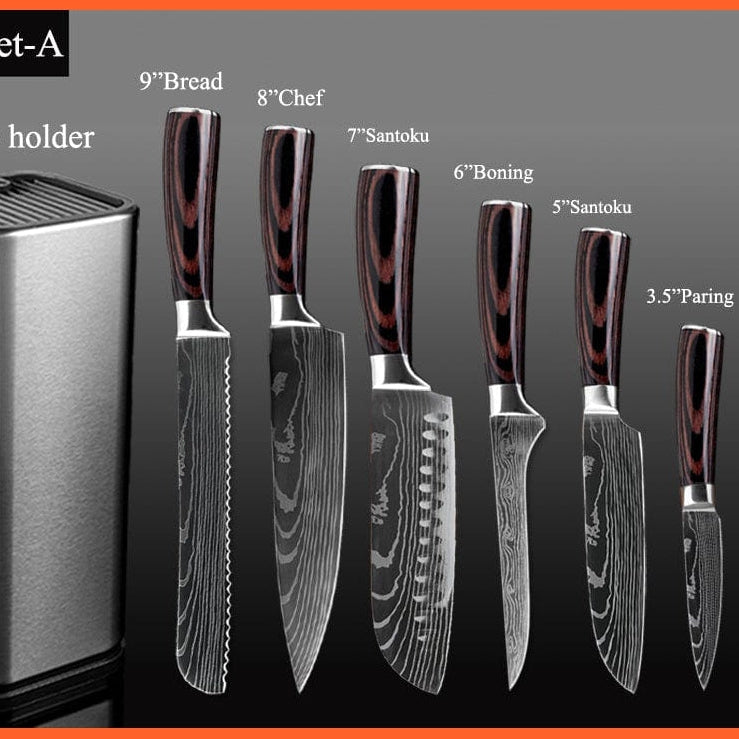 whatagift.com.au Kitchen Knife Chef Knife Set Stainless Steel holder Sharp Sanding Slicing Scissor Kitchen Tool