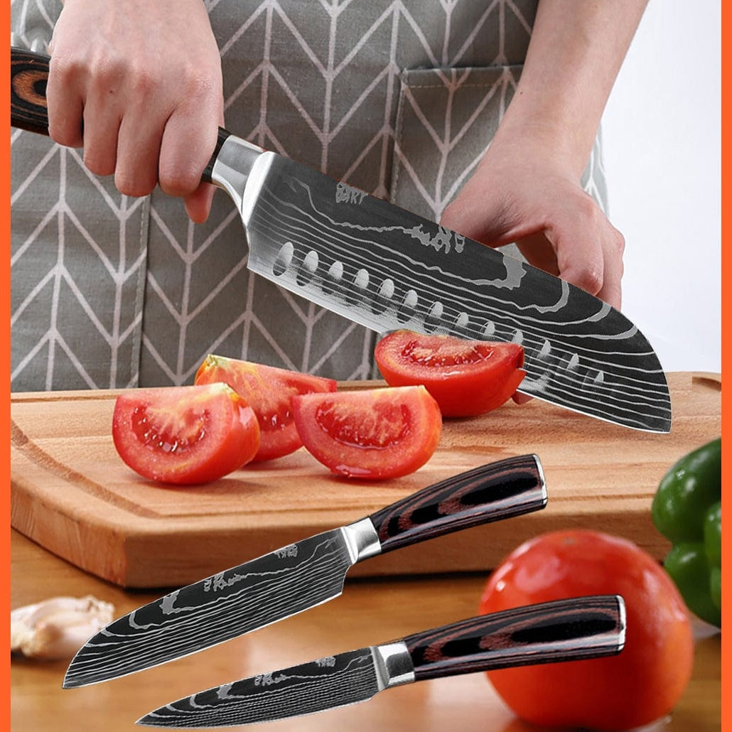 whatagift.com.au Kitchen Knife Chef Knife Set Stainless Steel holder Sharp Sanding Slicing Scissor Kitchen Tool