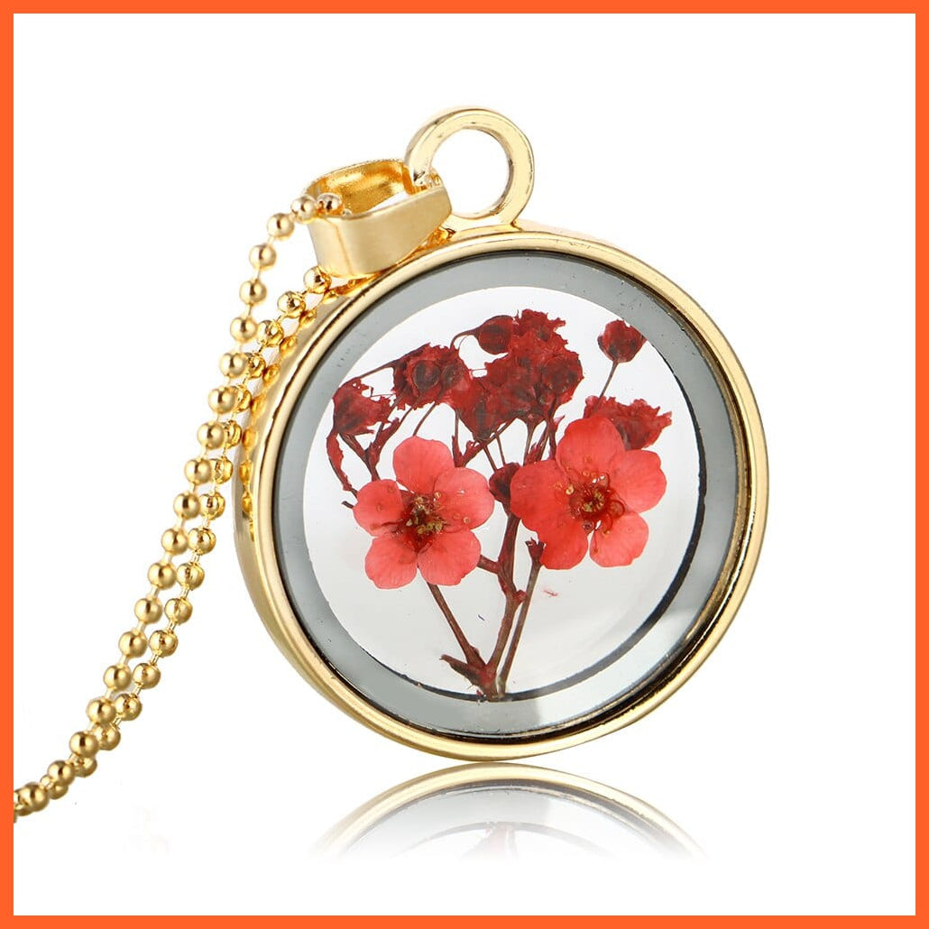 whatagift.com.au L 1Pcs Round Clear Pressed Preserved Fresh Flower Charms Resin Pendants | Rose Petal Pendant Chain Necklace