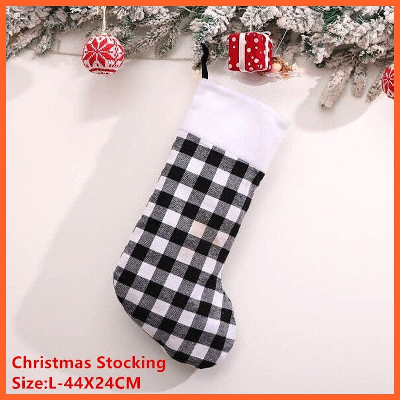 whatagift.com.au L-black Lattice Navidad Christmas Stocking Santa Sacks Gift Christmas Decorations for Home Candy Bag Hanging Xmas Tree Ornament New Year 2023