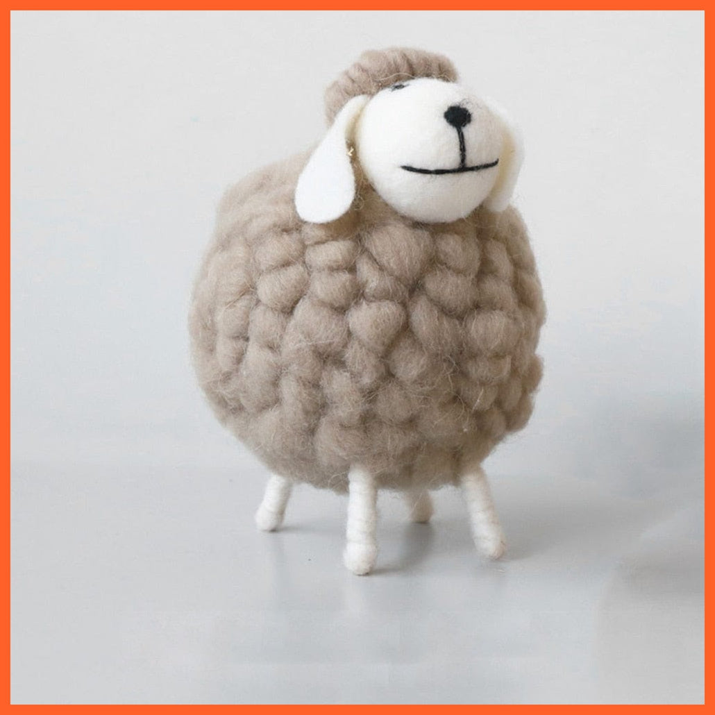 whatagift.com.au L Grey 1Pc Mini Table Sheep Figurines | Miniatures Wool Felt Lamb | Cute Toys For Home Decor