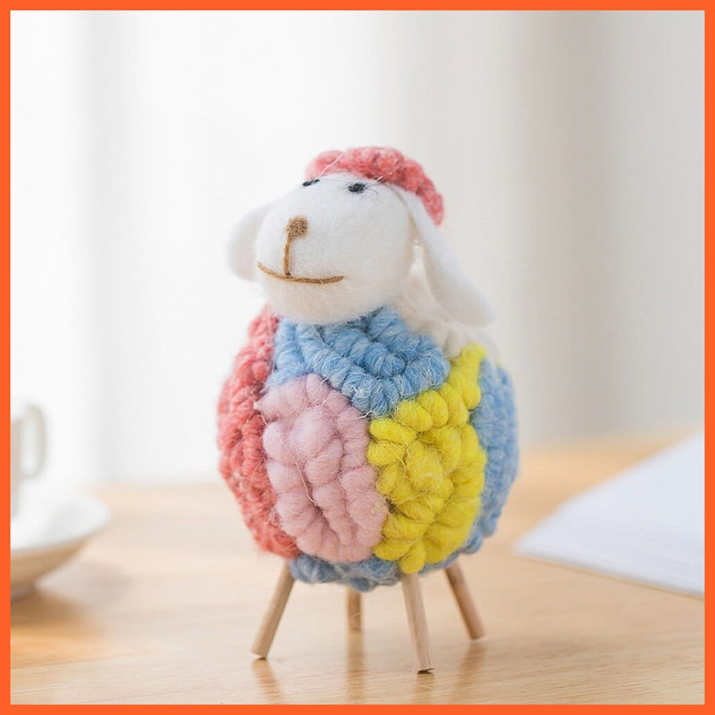 whatagift.com.au L multicolor 1Pc Mini Table Sheep Figurines | Miniatures Wool Felt Lamb | Cute Toys For Home Decor