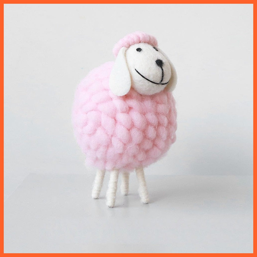 whatagift.com.au L Pink 1Pc Mini Table Sheep Figurines | Miniatures Wool Felt Lamb | Cute Toys For Home Decor