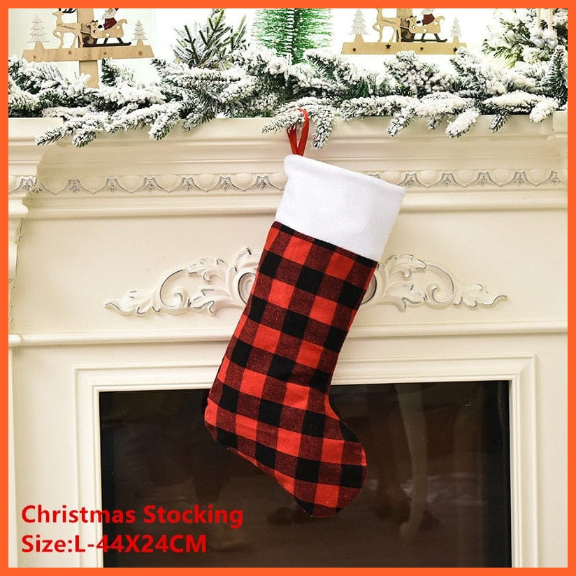 whatagift.com.au L-red Lattice Navidad Christmas Stocking Santa Sacks Gift Christmas Decorations for Home Candy Bag Hanging Xmas Tree Ornament New Year 2023