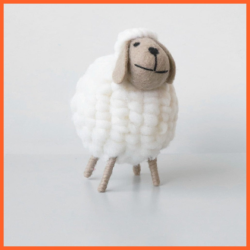 whatagift.com.au L White 1Pc Mini Table Sheep Figurines | Miniatures Wool Felt Lamb | Cute Toys For Home Decor