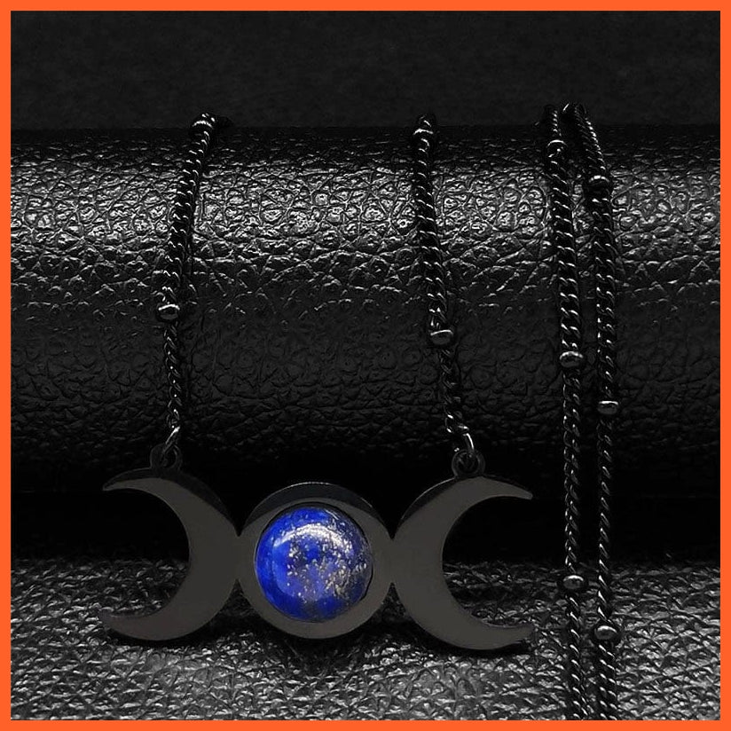whatagift.uk Lapis Lazuli Opal Tiger eye Stainless Steel Triple Moon Necklace
