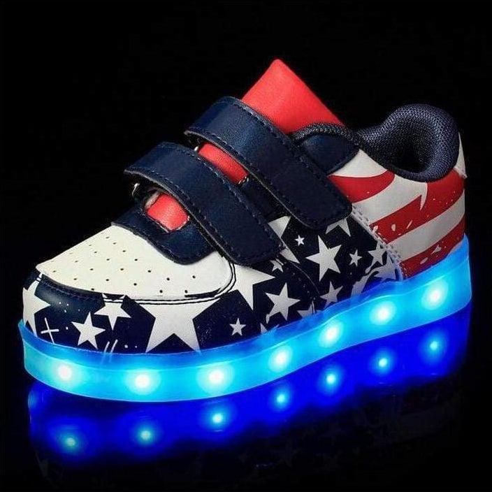 Led American Design Kids Shoes Blue  | Kids Led Light Shoes  | Led Light Shoes For Girls & Boys | whatagift.com.au.