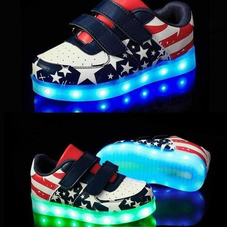 Led American Design Kids Shoes Blue  | Kids Led Light Shoes  | Led Light Shoes For Girls & Boys | whatagift.com.au.