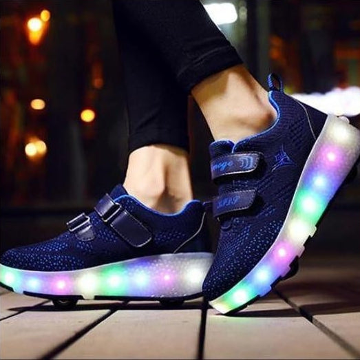 Dark Blue Led Shoes With Two Wheels And Usb Charging | Unisex Led Shoes | whatagift.com.au.