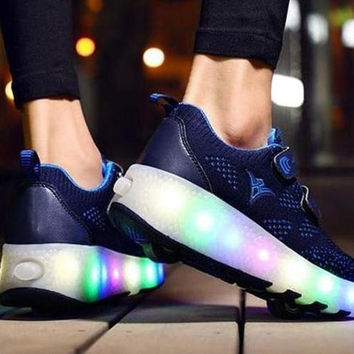 Dark Blue Led Shoes With Two Wheels And Usb Charging | Unisex Led Shoes | whatagift.com.au.