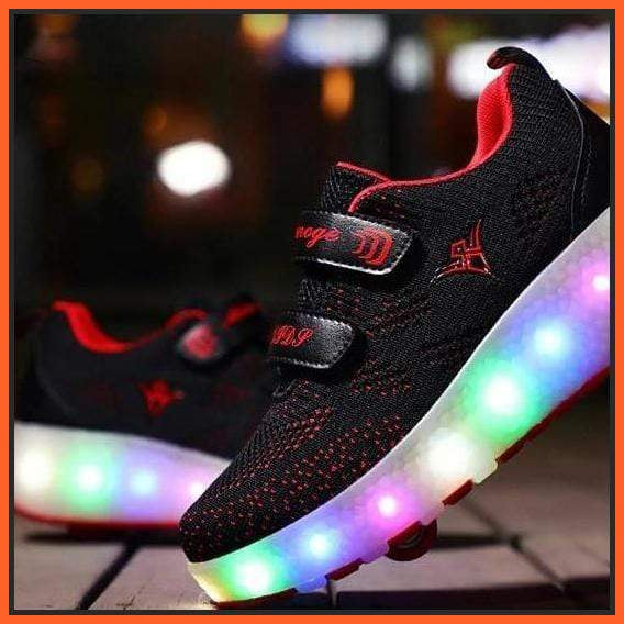 Led Roller Shoes Dark Red With Usb Charging | Led Two Wheel Light Up Shoes | whatagift.com.au.