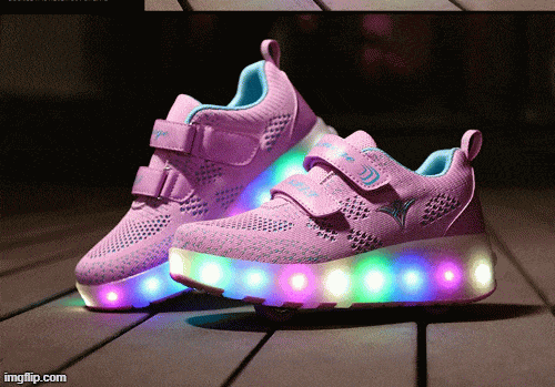 Pink Led Roller Shoes With Two Wheels And Stripes | Usb Charging Led Roller Shoes | whatagift.com.au.