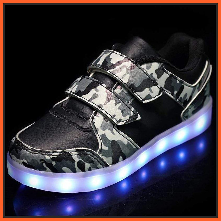 Led Light Children'S Camouflage Shoes - Black  | Kids Led Light Shoes  | Led Light Shoes For Girls & Boys | whatagift.com.au.