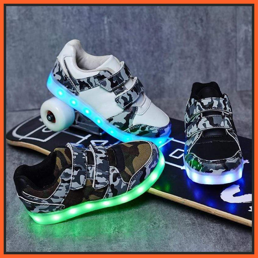 Led Light Children'S Camouflage Shoes - Black  | Kids Led Light Shoes  | Led Light Shoes For Girls & Boys | whatagift.com.au.