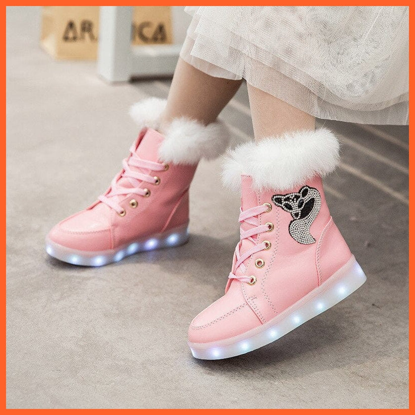 whatagift.com.au Led Shoes Pink And White Light Up Snow Boots | Led Light Shoes For Women | Boots For Winter