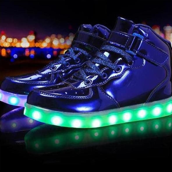 Led High Top Blue Shiny Shoes | Led Lights Up Shoes For Kids And Adults | whatagift.com.au.