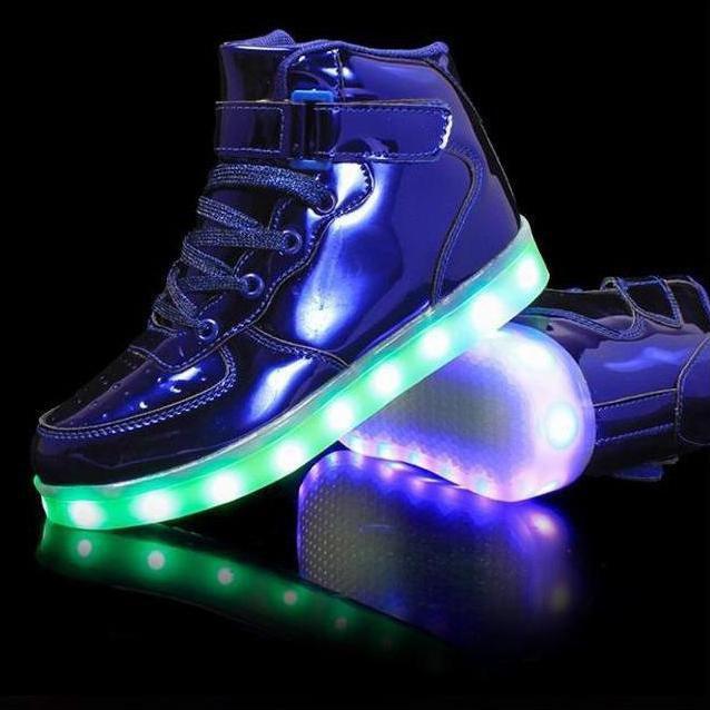 Led High Top Blue Shiny Shoes | Led Lights Up Shoes For Kids And Adults | whatagift.com.au.