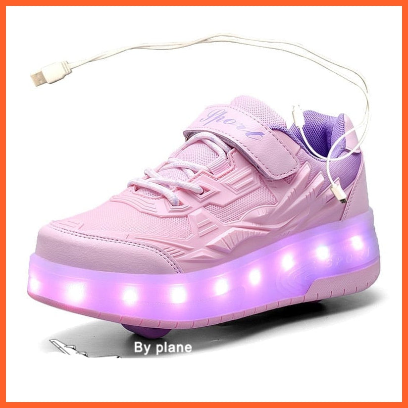 whatagift.com.au Led White Roller Shoes With Two Wheels | Luminous Light Shoes USB Charging