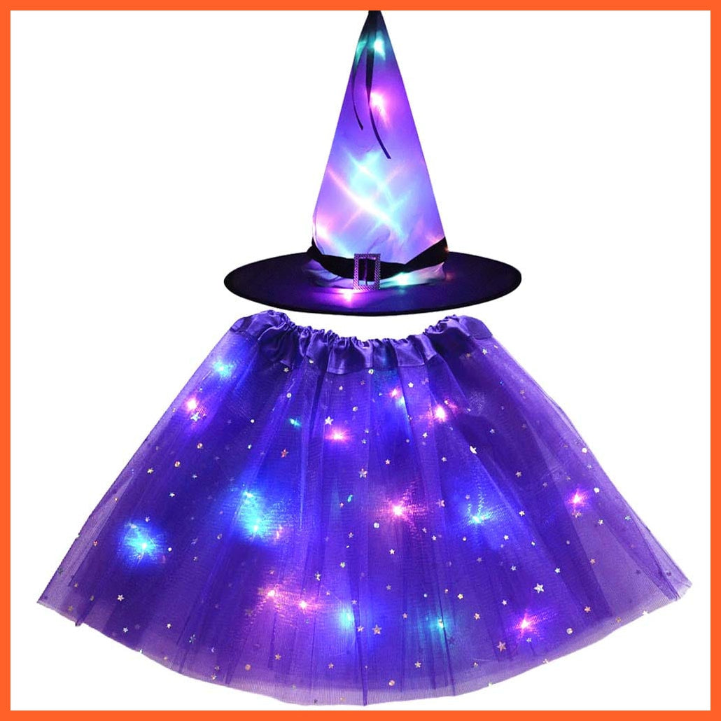 whatagift.com.au LED Wizard Witch Spider Cobweb Hat with Star Tutu Skirt | Luminous Halloween Dress for Baby Girl