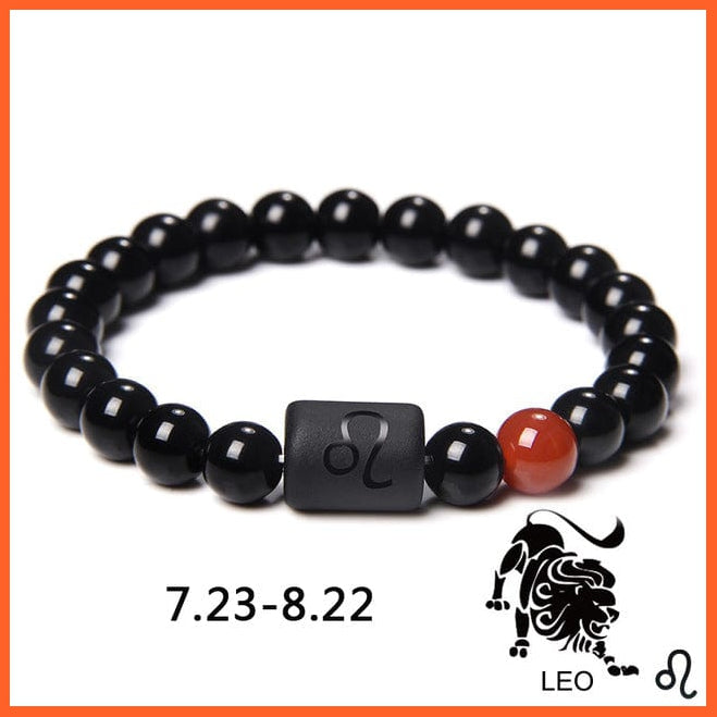whatagift.com.au Leo / 17CM 12 Constellation Zodiac Signs Beads Couples Black Onyx Bracelet