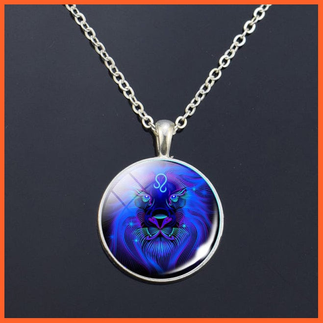 whatagift.com.au Leo 2 Zodiac Signs Glass Dome Constellations Pendant Necklace