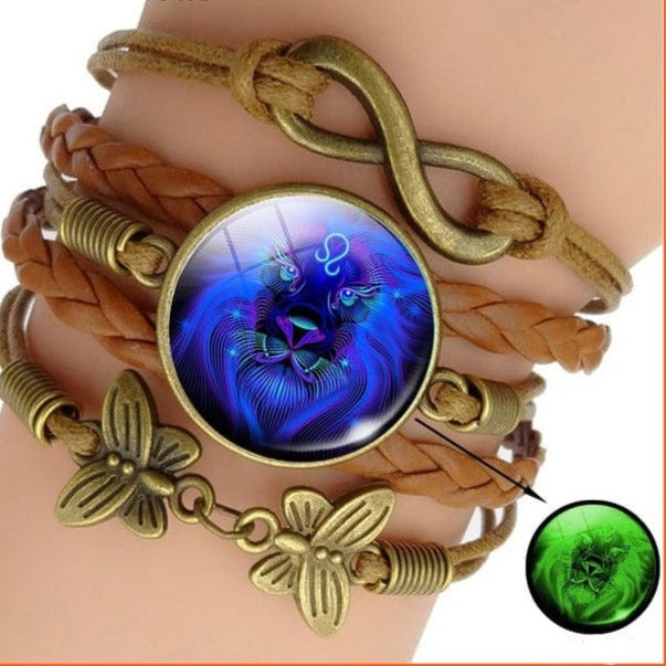 whatagift.com.au Leo Luminous 12 Zodiac Sign Woven Leather Bracelet