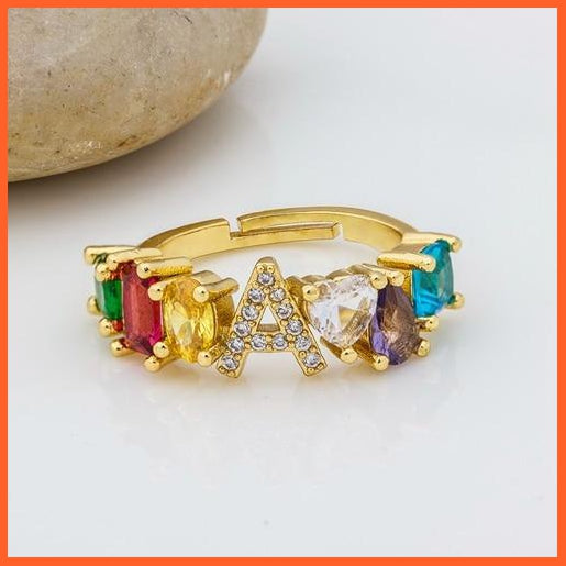 Bohemian Copper Zircon Rainbow Adjustable A-Z Initial Letter Ring  For Women | whatagift.com.au.