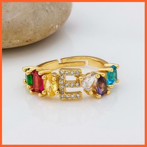 Bohemian Copper Zircon Rainbow Adjustable A-Z Initial Letter Ring  For Women | whatagift.com.au.