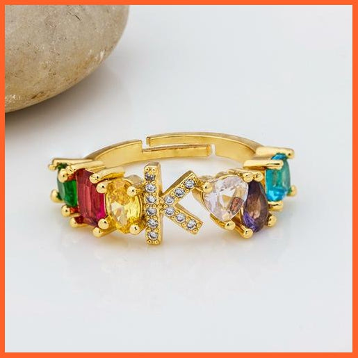 Bohemian Copper Zircon Rainbow Adjustable A-Z Initial Letter Ring  For Women | whatagift.com.au.
