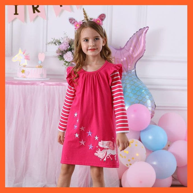 whatagift.com.au LH0820 / 3T Unicorn Rainbow Long Sleeve Children Dress For Girls