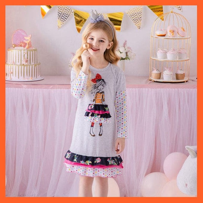 whatagift.com.au LH3660 / 3T Unicorn Rainbow Long Sleeve Children Dress For Girls