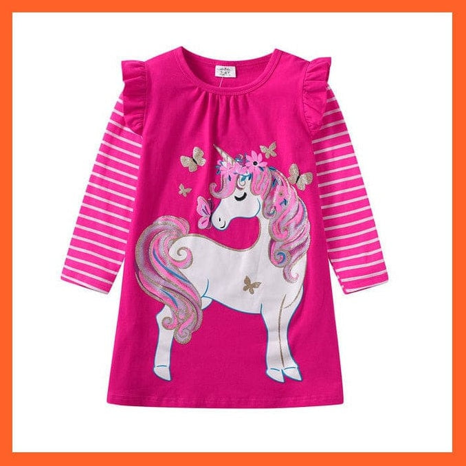 whatagift.com.au LH4305 / 3T Unicorn Rainbow Long Sleeve Children Dress For Girls