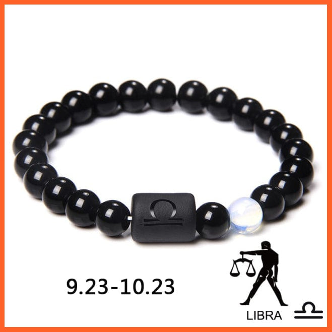 whatagift.com.au Libra / 17CM 12 Constellation Zodiac Signs Beads Couples Black Onyx Bracelet
