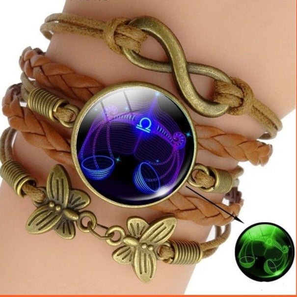 whatagift.com.au Libra Luminous 12 Zodiac Sign Woven Leather Bracelet