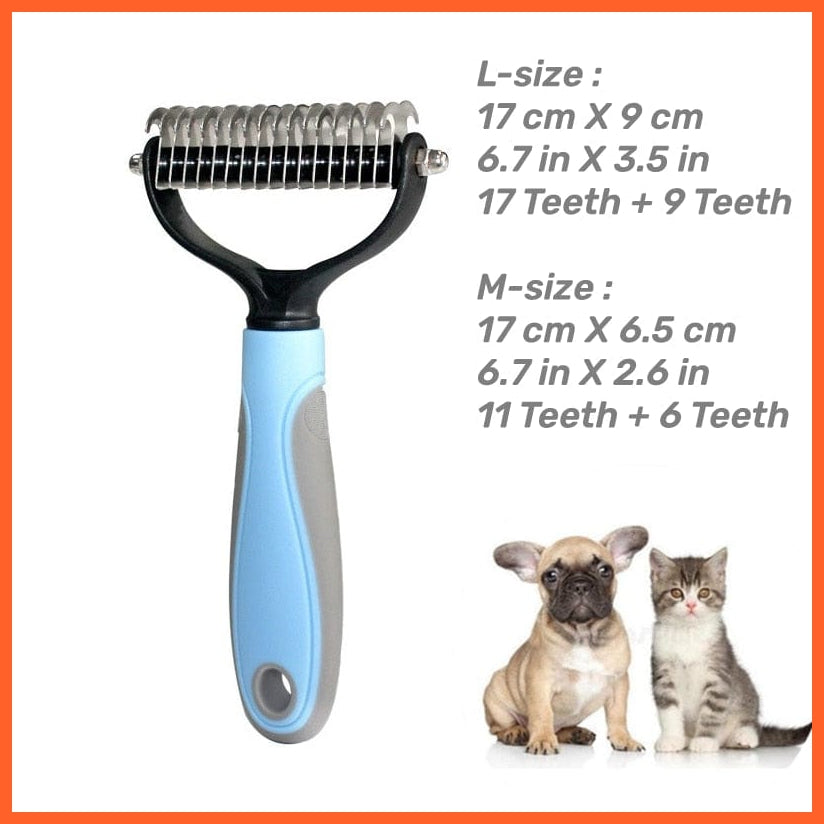 whatagift.com.au light blue / M Professional De-shedding Double-Sided Brush for Cat Dog | Grooming Kit for Pets