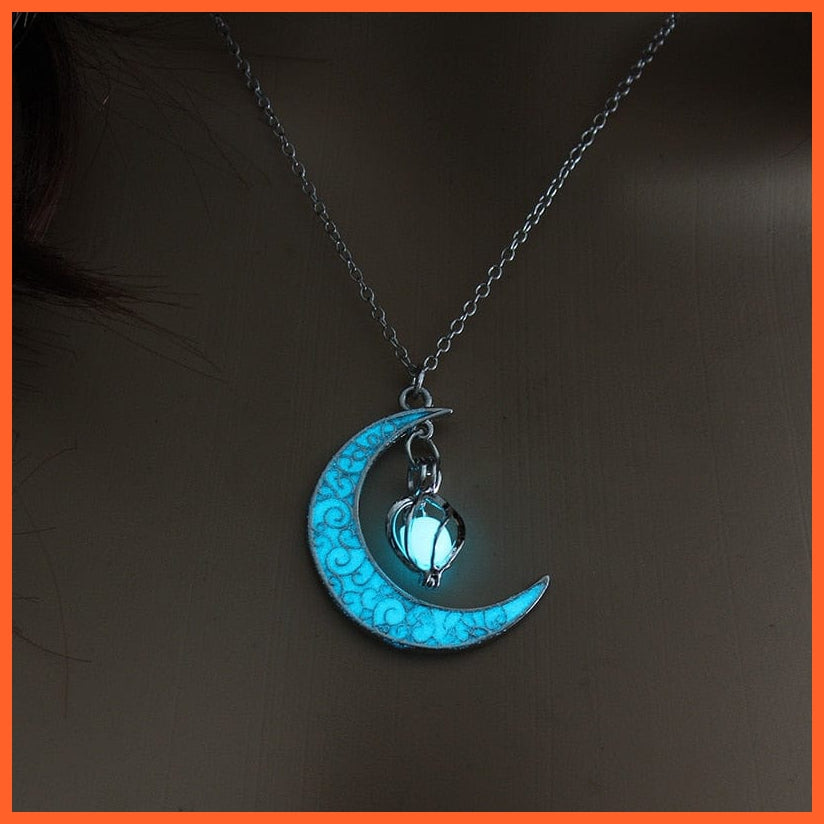 whatagift.com.au Light Blue Moon Glowing Necklace | Glow in the Dark Halloween Pendant