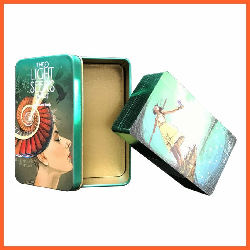whatagift.com.au Light Seers Tarot Tin Box Gilded Edge Fate Divination Family Party Playing Card Game Tarot Card Light Seers Oracle 78 Card Deck