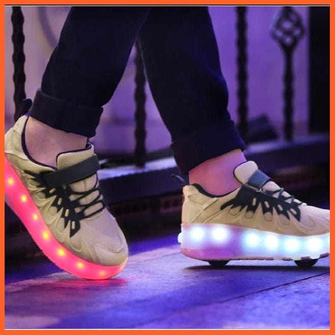 whatagift.com.au Light Yellow / 28 Insole 18CM Usb Charging Shoes Luminous Glowing Sneakers Two Wheels Roller Skate