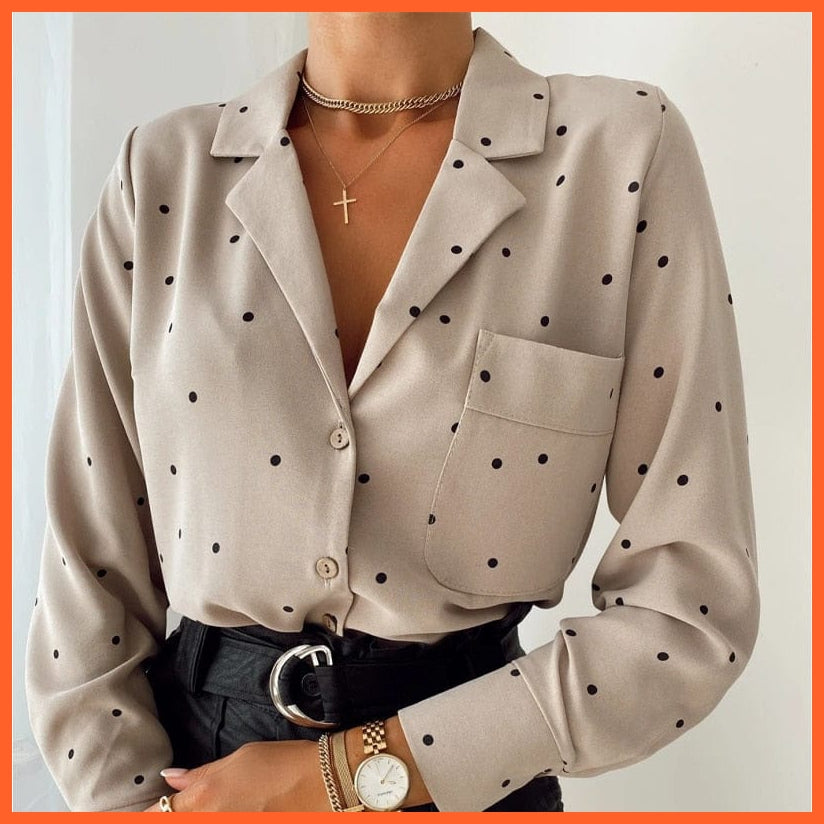 whatagift.com.au long sleeve -k / S Pocket Long Sleeve Turn Down Collar Women Blouse Office Lady Polka Dot Cotton Casual Shirts 2021 New Spring
