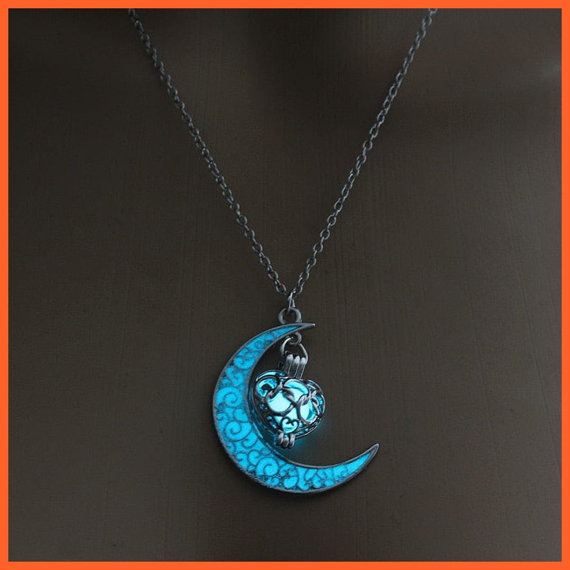 whatagift.com.au Love Light Blue Moon Glowing Necklace | Glow in the Dark Halloween Pendant