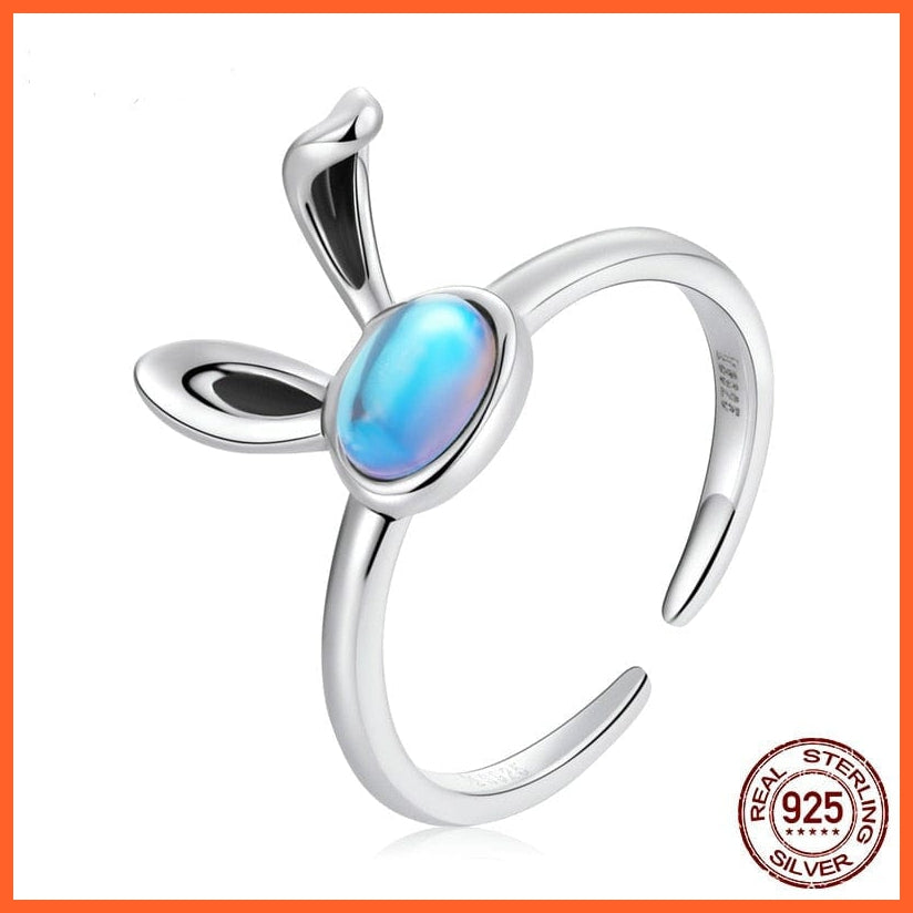 whatagift.com.au Lovely Rabbit Ears 925 Sterling Silver Moonstone Open Ring for Women