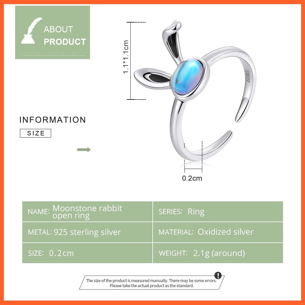 whatagift.com.au Lovely Rabbit Ears 925 Sterling Silver Moonstone Open Ring for Women