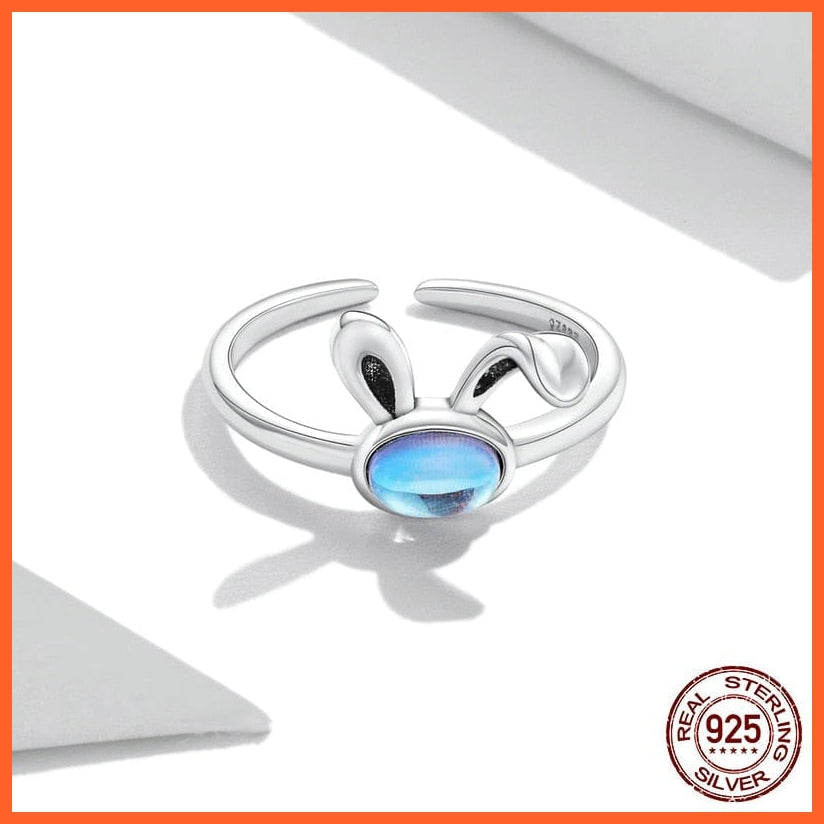 whatagift.com.au Lovely Rabbit Ears 925 Sterling Silver Moonstone Open Ring for Women