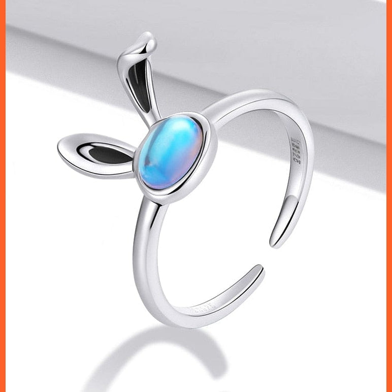 whatagift.com.au Lovely Rabbit Ears 925 Sterling Silver Moonstone Open Ring for Women