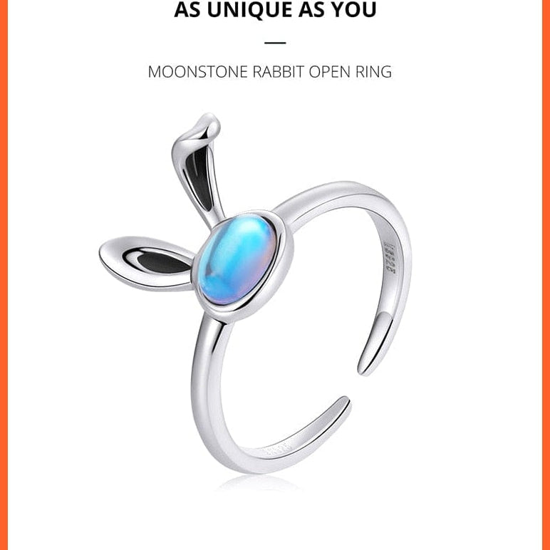 whatagift.com.au Lovely Rabbit Ears 925 Sterling Silver Moonstone Open Ring for Women