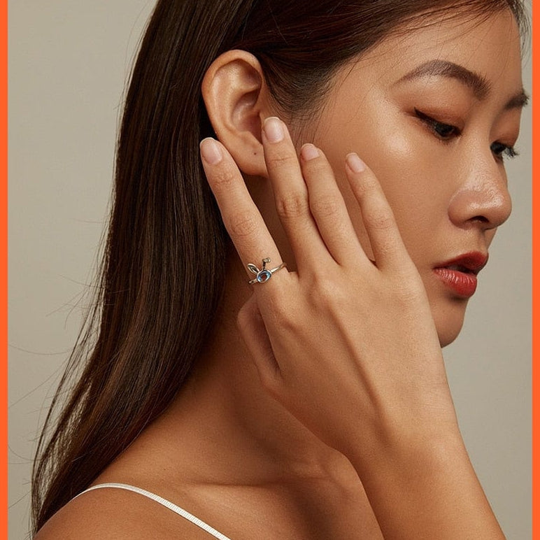 whatagift.com.au Lovely Rabbit Ears 925 Sterling Silver Moonstone Open Ring for Women