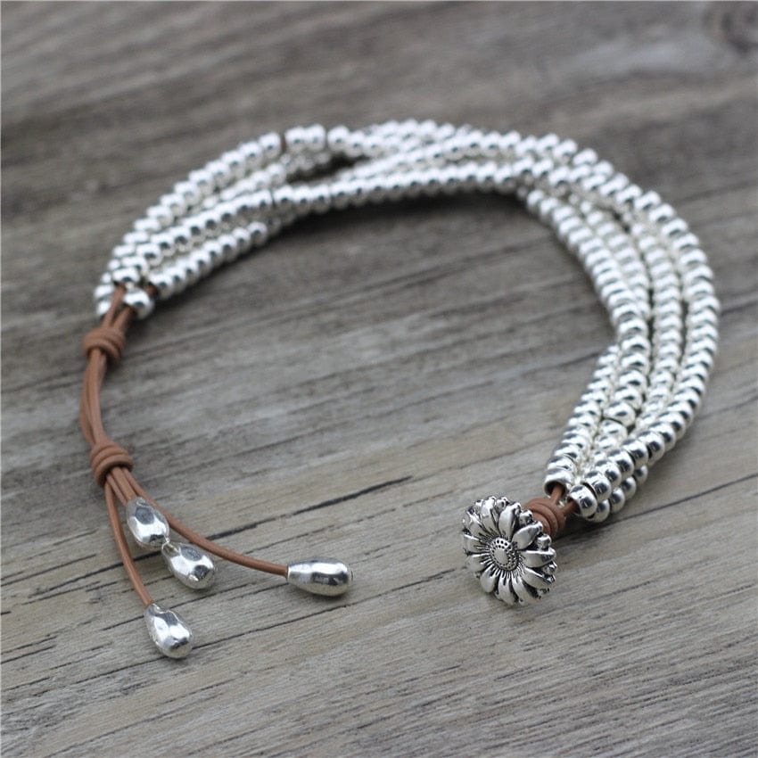 whatagift.com.au Lucky Handmade Bead Little Sunflower Charm Round Bracelet For Women Birthday Valentine Gift