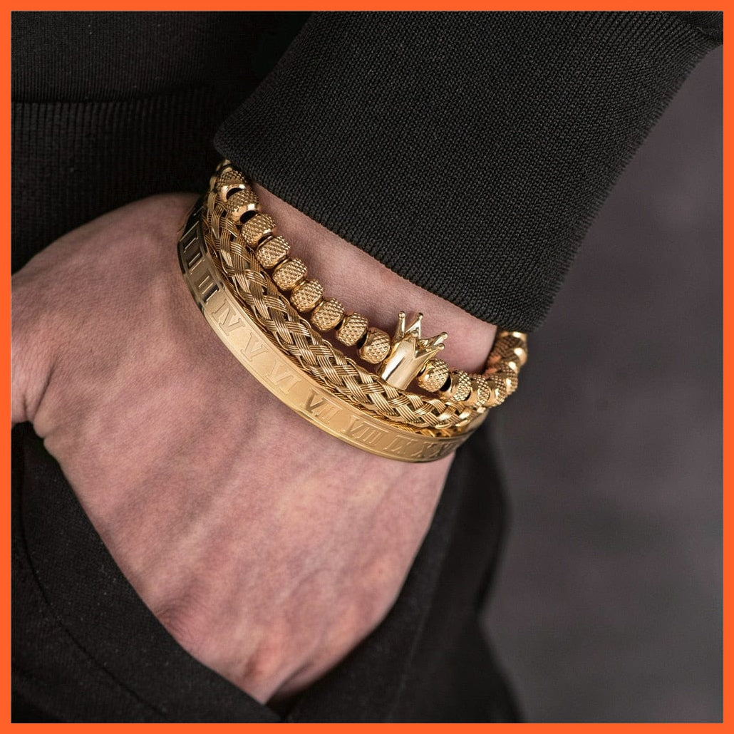 whatagift.com.au Luxury Roman Royal Crown Charm Bracelet For Men | Stainless Steel Geometry  Open Adjustable Bracelets