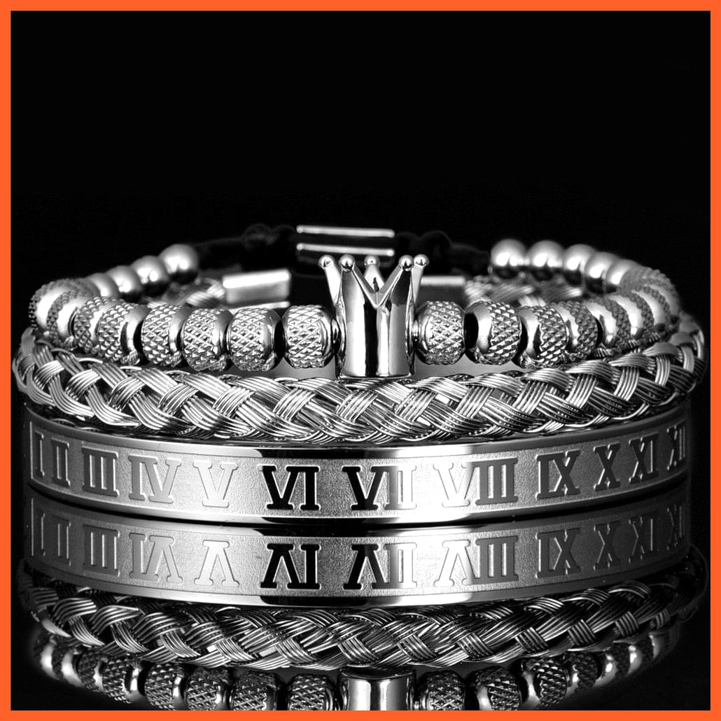 whatagift.com.au Luxury Roman Royal Crown Charm Bracelet For Men | Stainless Steel Geometry  Open Adjustable Bracelets